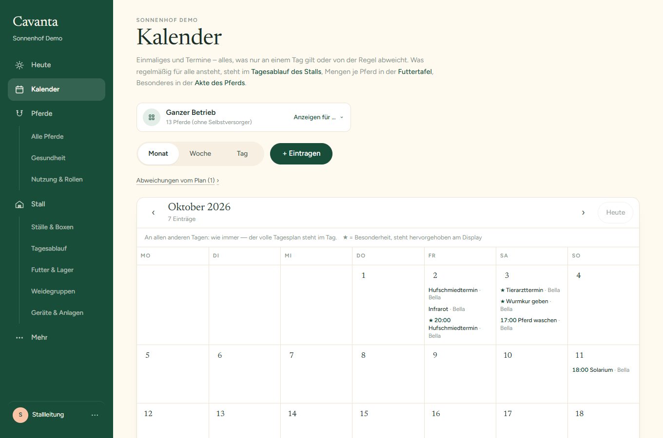 Cavanta App: Kalender